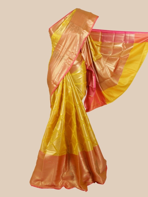 Pothys Yellow & Gold-Toned Ethnic Motifs Zari Art Silk Banarasi Saree