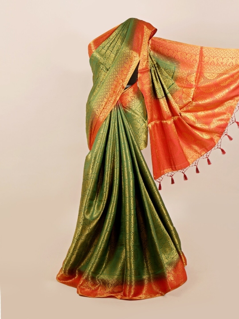 

Pothys Green & Orange Woven Design Art Silk Banarasi Saree