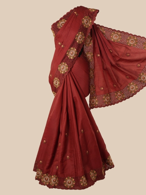 

Pothys Maroon & Green Floral Art Silk Saree