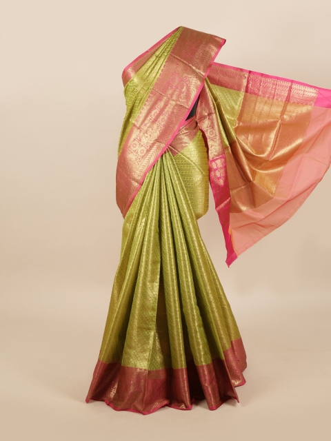 Pothys Green & Pink Floral Zari Art Silk Banarasi Saree