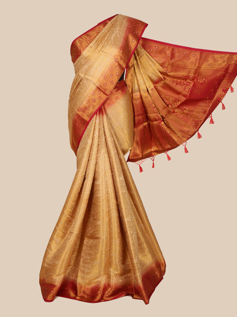 

Pothys Cream & Orange Woven Design Art Silk Banarasi Saree