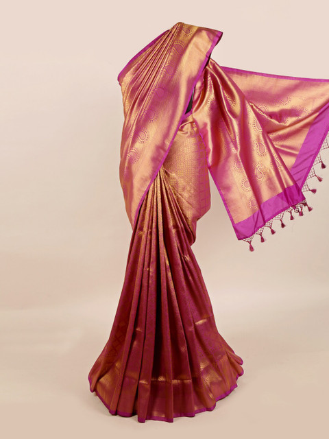 

Pothys Purple & Gold-Toned Woven Design Art Silk Banarasi Saree