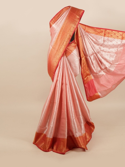 

Pothys Pink & Red Floral Zari Art Silk Banarasi Saree