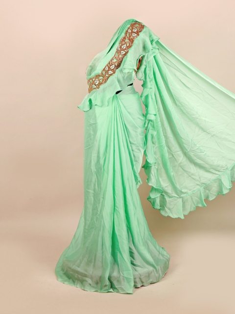 

Pothys Green & Brown Embellished Organza Saree