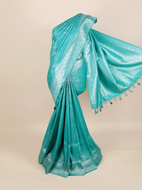 

Pothys Blue & Silver-Toned Floral Zari Art Silk Saree