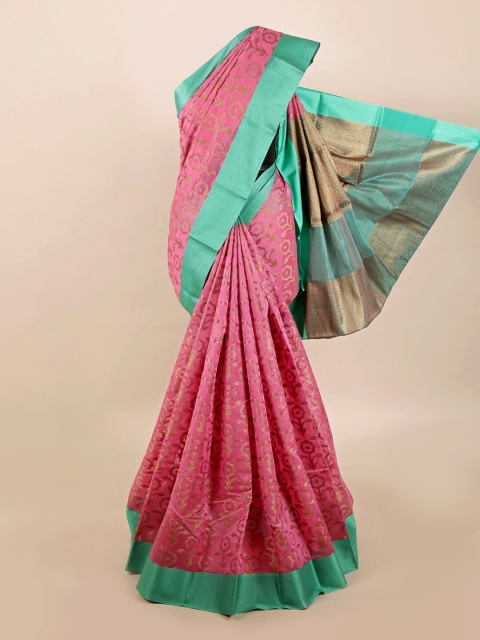 

Pothys Pink & Green Floral Zari Saree
