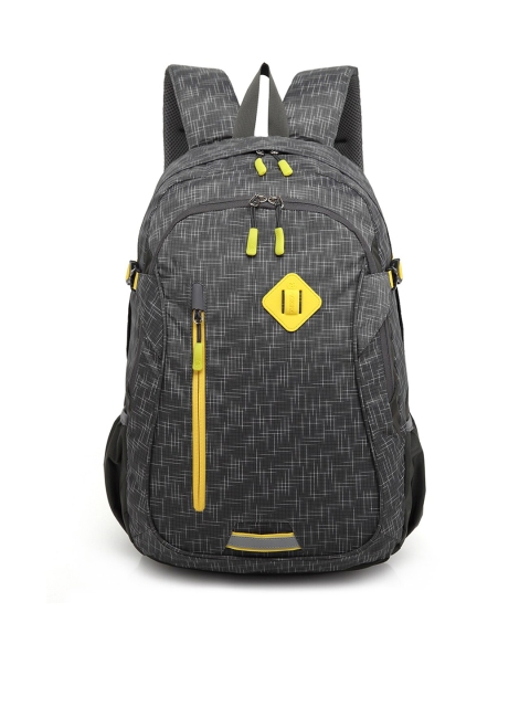 

Aoking Unisex Grey & Yellow Geometric Backpack with Compression Straps