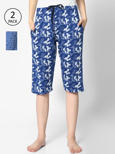 

VIMAL JONNEY Women Blue & White Pack of 2 Printed Lounge Shorts