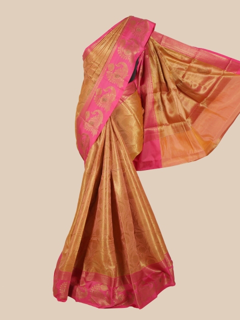 

Pothys Peach & Gold-Toned Woven Design Zari Art Silk Banarasi Saree