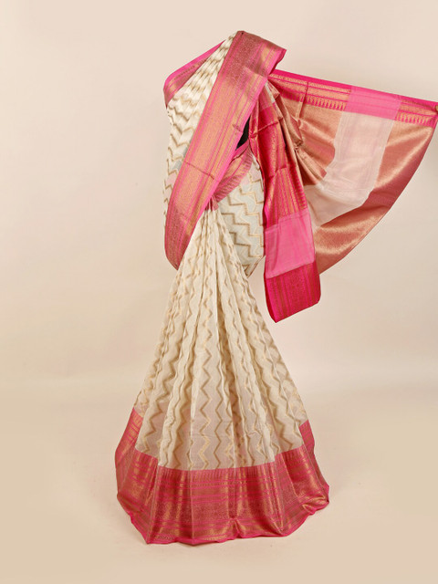 

Pothys Off White & Pink Woven Design Saree