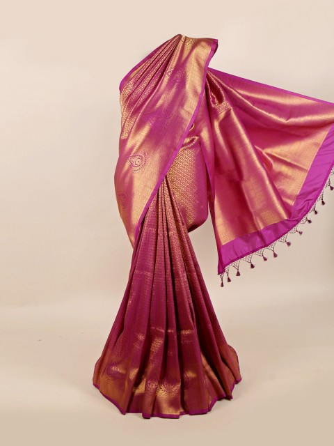 

Pothys Pink & Gold-Toned Floral Zari Art Silk Banarasi Saree