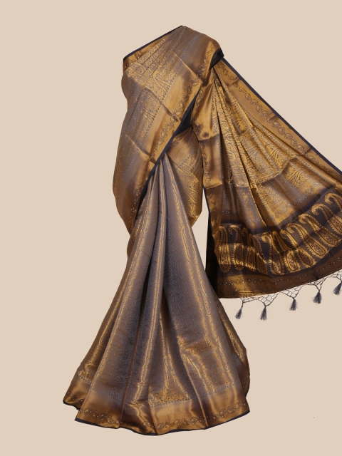 

Pothys Grey & Gold-Toned Woven Design Art Silk Banarasi Saree