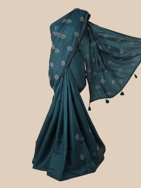 

Pothys Teal & Pink Ethnic Motifs Beads and Stones Art Silk Saree