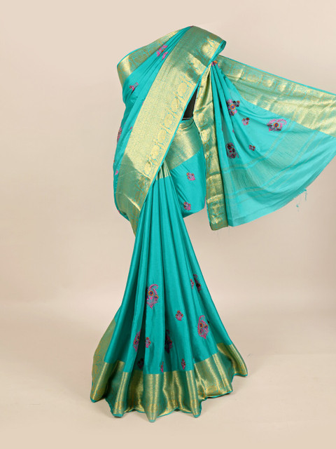 

Pothys Blue & Pink Floral Zari Pure Chiffon Saree