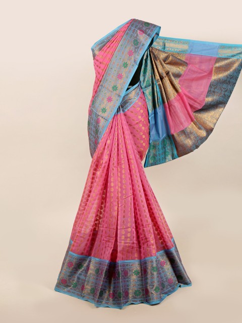 

Pothys Pink & Blue Floral Zari Saree