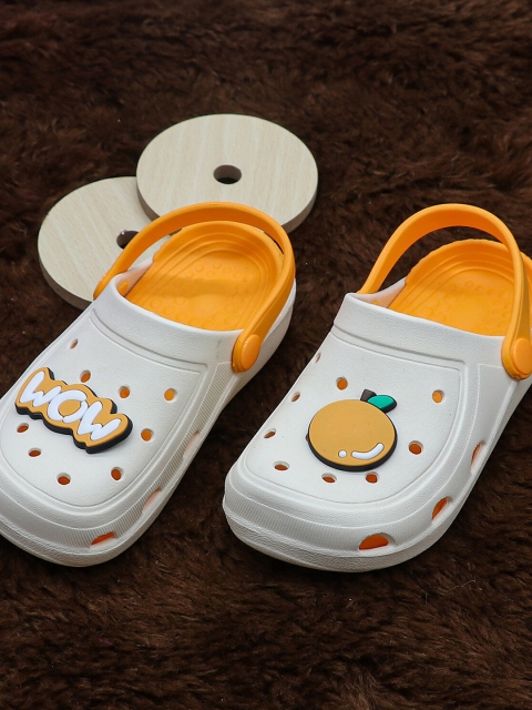 

FEETWELL SHOES Unisex Kids White & Orange Croslite Clogs