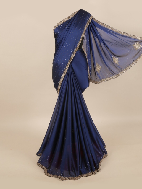 

Pothys Navy Blue & Gold-Toned Ethnic Motifs Zardozi Pure Georgette Saree