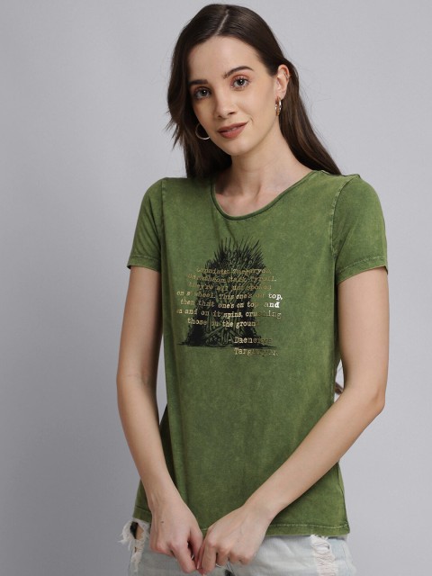 

Free Authority Women Olive Green Game Of Thrones Printed Cotton Pure Cotton T-shirt