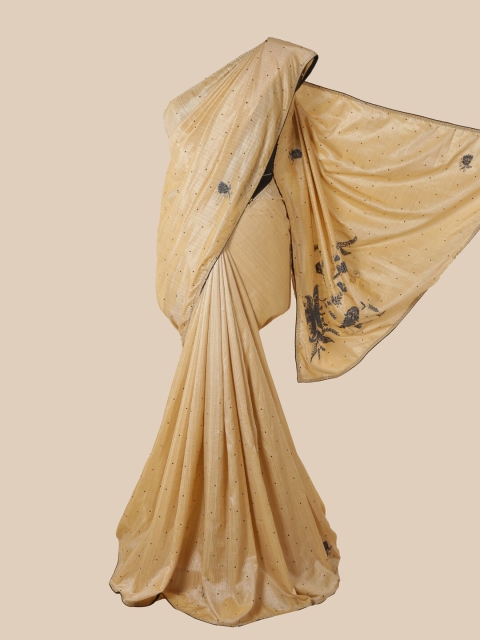 

Pothys Cream & Silver-Toned Floral Beads and Stones Art Silk Saree