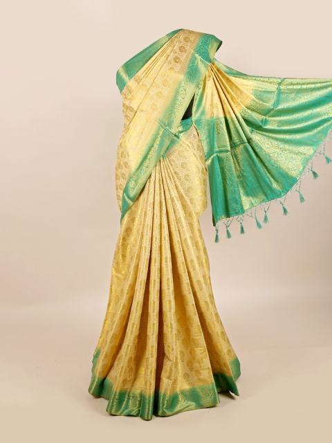 

Pothys Cream & Green Floral Zari Art Silk Banarasi Saree