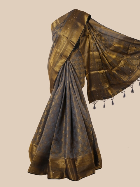 

Pothys Grey & Gold-Toned Woven Design Art Silk Banarasi Saree