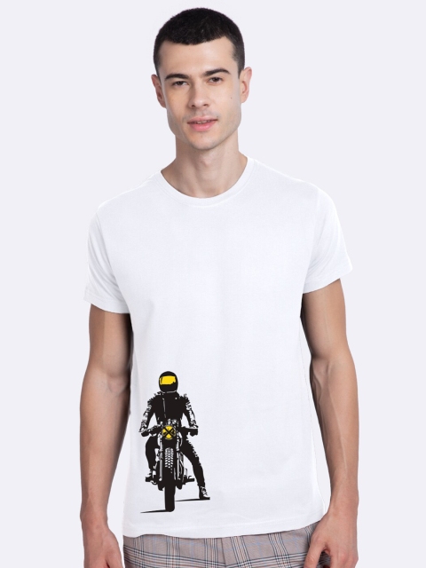 

Bewakoof Men White Biker Printed T-shirt