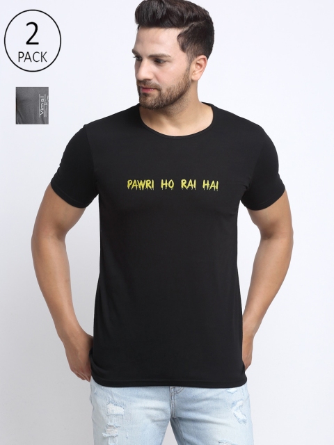 

VIMAL JONNEY Men Black Pack of 2 Typography Printed T-shirt