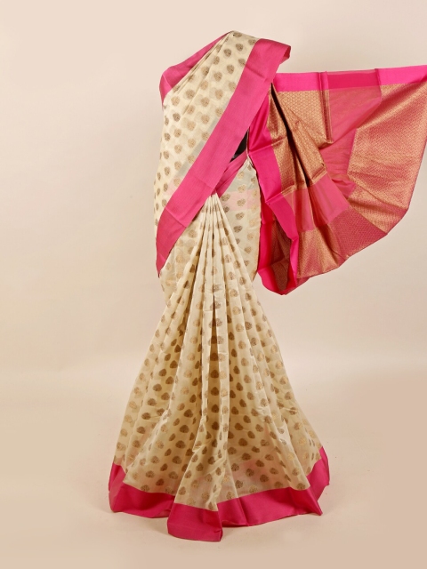 

Pothys Cream & Pink Woven Design Saree