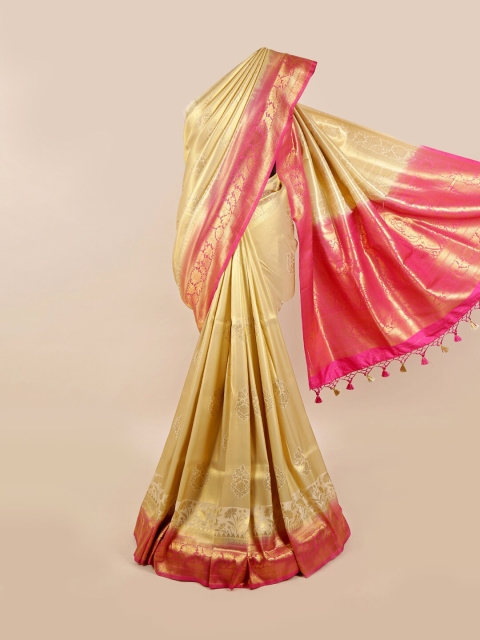 

Pothys Cream & Pink Woven Design Zari Art Silk Banarasi Saree
