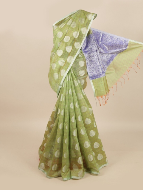 

Pothys Green & Blue Ethnic Motifs Zari Linen Blend Saree