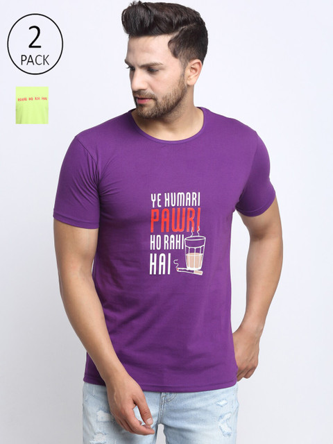 

VIMAL JONNEY Men Pack Of 2 Typography Printed T-shirt, Purple