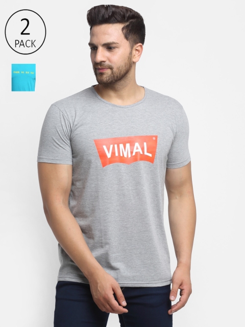 

VIMAL JONNEY Men Pack of 2 Typography Printed T-shirt, Grey
