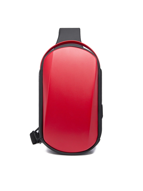

BANGE Unisex Red & Black Crossbody Backpack with USB Charging Port