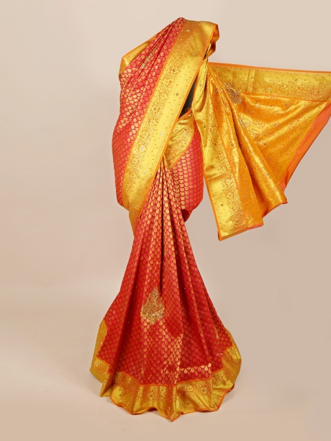 

Pothys Red & Gold-Toned Woven Design Pure Silk Kanjeevaram Saree