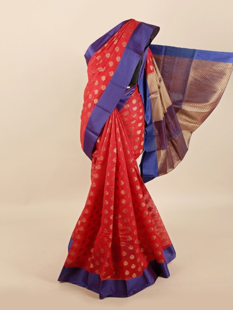 

Pothys Red & Blue Woven Design Cotton Blend Saree