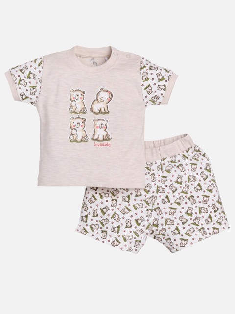 

BABY GO Boys Beige & Brown Printed T-shirt with Shorts