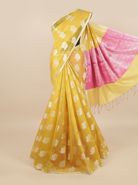 

Pothys Women Yellow Floral Linen Blend Saree