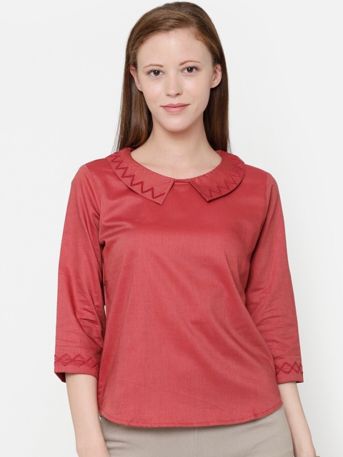 

CINNAMON CLOSET Red Peter Pan Collar Cotton Regular Top