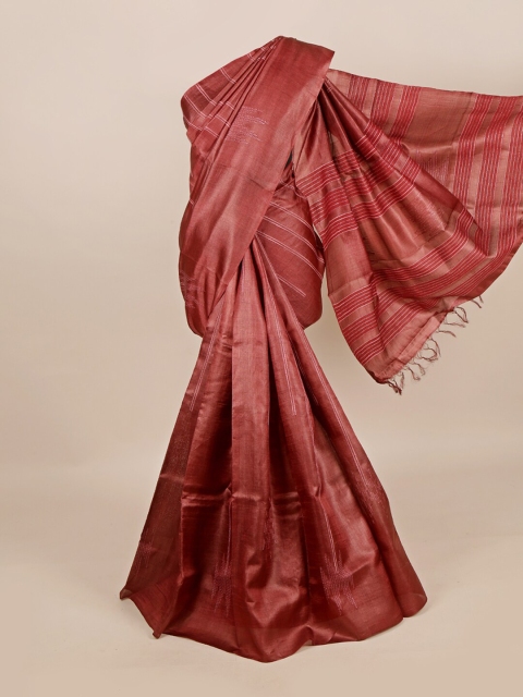 

Pothys Maroon & White Woven Design Pure Silk Tussar Saree
