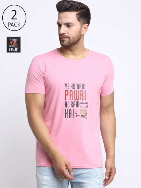 

VIMAL JONNEY Men Pack Of 2 Pink & Black Typography Printed T-shirt