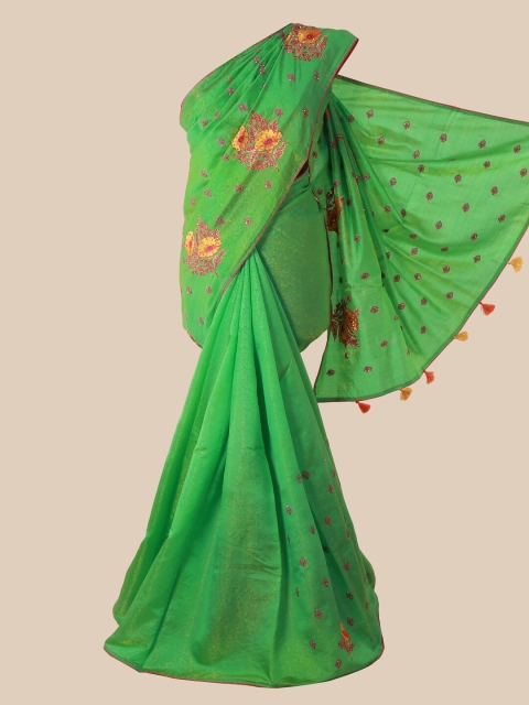 

Pothys Green Floral Sequinned Art Silk Saree