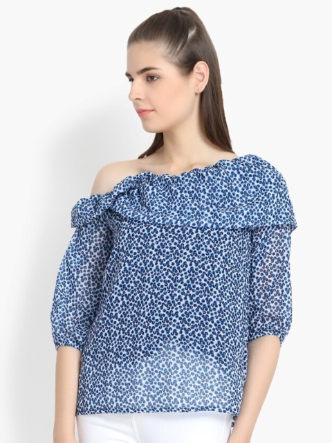 

yelloe Blue One Shoulder Georgette Regular Top