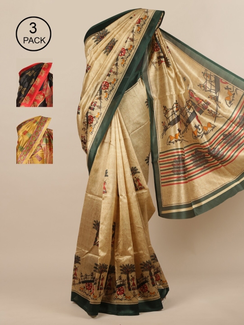 

Pothys-Pack of 3 Assorted Jute Print Sarees
