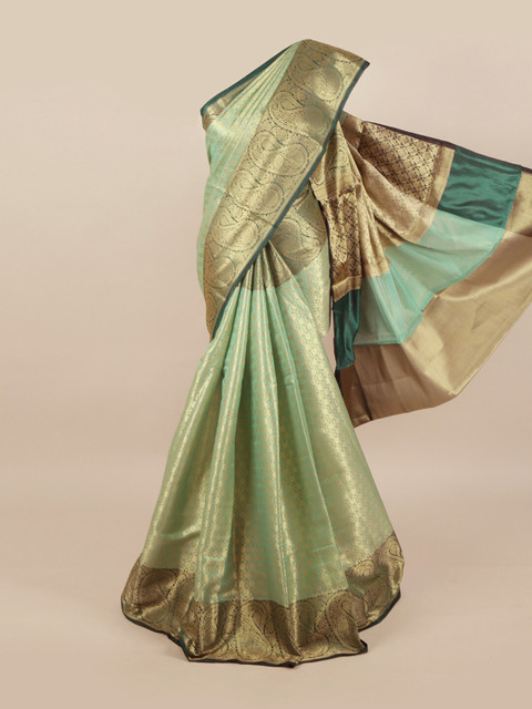 

Pothys Women Green Floral Art Silk Banarasi Saree