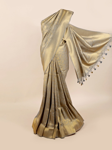 

Pothys Grey & Gold-Toned Woven Design Art Silk Banarasi Saree