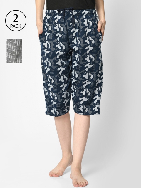 

VIMAL JONNEY Women Navy Blue & Grey Set of 2 Lounge Shorts