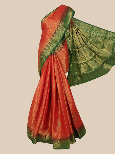 

Pothys Red & Green Woven Design Art Silk Banarasi Saree