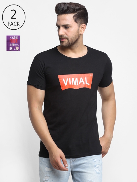 

VIMAL JONNEY Men Black & Purple Typography 2 Printed T-shirt