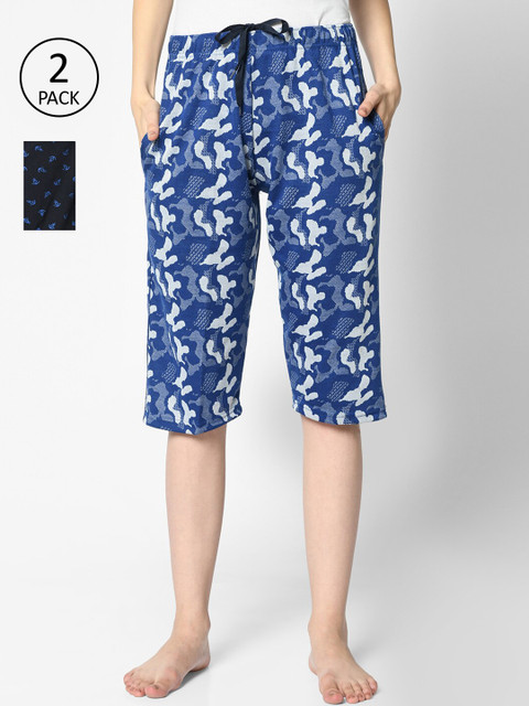 

VIMAL JONNEY Women Blue & Black Pack of 2 Printed Lounge Shorts