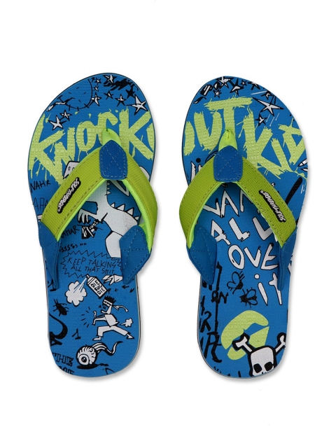 

Solethreads Kids Turquoise Blue & Lime Green Printed Rubber Thong Flip-Flops